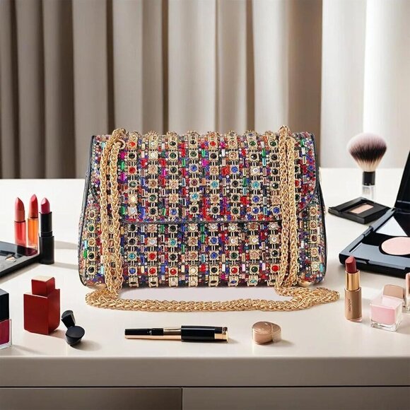 Women Gold Sparkling Evening Purse Rhinestone for Weddings, Parties, - Picture 2 of 9